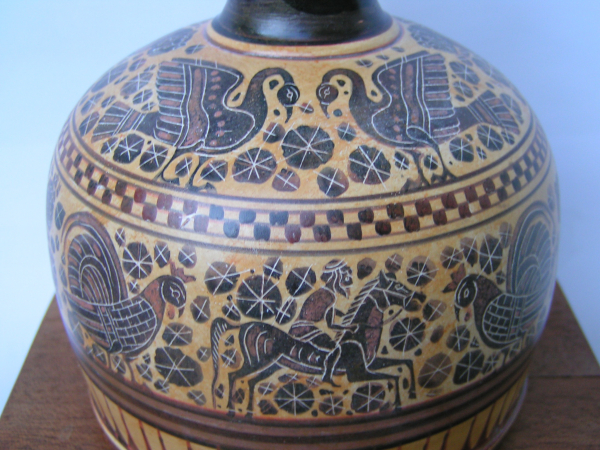 Hydria black figured corinthian with trefoil mouth,  hand painted, Museum Athen, 14,8 cm, 700 g