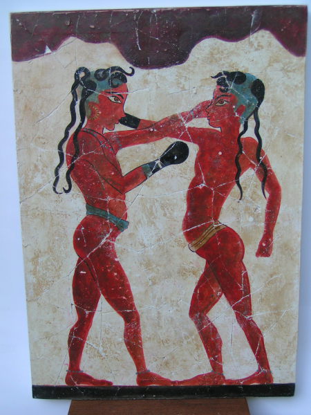 Boxende Knaben-Fresko aus Thera, handbemalt, 33,8 x 22,9 cm, 0,8 kg