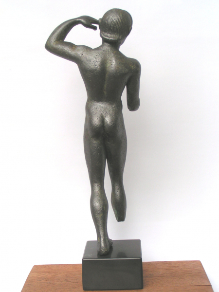 Diskuswerfer in Bronzefinish, 22,8 cm,  0,4 kg, schwarzer Kunstmarmorsockel
