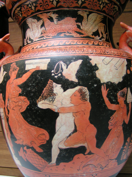 Red-figured style vase, Volute Crater, Thetis and Peleus, Eos and Kephalos, replica, pomp vase, Museo Nazionale di Villa Giulia, Rome, 60 cm, 13,8 kg