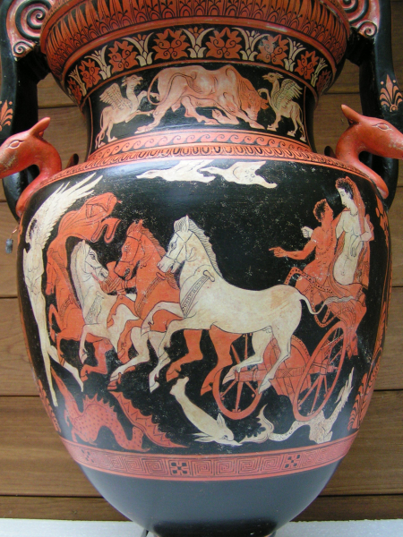 Red-figured style vase, Volute Crater, Thetis and Peleus, Eos and Kephalos, replica, pomp vase, Museo Nazionale di Villa Giulia, Rome, 60 cm, 13,8 kg