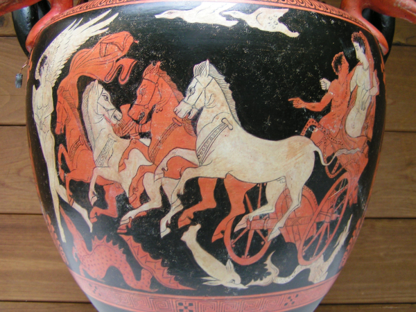 Red-figured style vase, Volute Crater, Thetis and Peleus, Eos and Kephalos, replica, pomp vase, Museo Nazionale di Villa Giulia, Rome, 60 cm, 13,8 kg