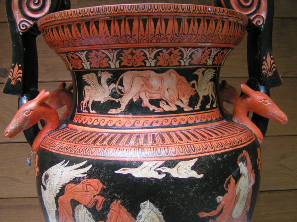 Red-figured style vase, Volute Crater, Thetis and Peleus, Eos and Kephalos, replica, pomp vase, Museo Nazionale di Villa Giulia, Rome, 60 cm, 13,8 kg