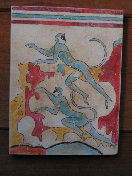 Blauen Affen von Akrotiri, handbemaltes Fresko 16 x 12 cm,