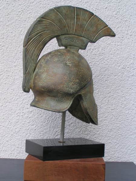 Helm aus Korinth 31 cm 3,2 kg schwarzer Marmorsockel