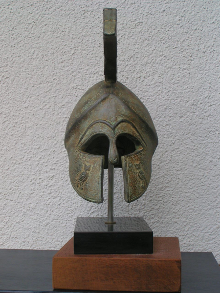 Kampfhelm korinthisch 31 cm 3,2 kg schwarzer Marmorsockel