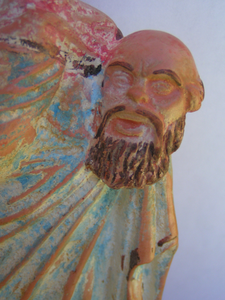 Tanagra-Statuette mit Satyr-Theatermaske, 24,9 cm x 8,4 cm, 600 g