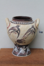 Amphora with swallows and flowers Replica Thera Santorin, hand painted,  11,8 cm high, 11,2 cm width