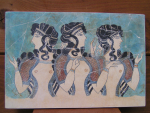 Drei Damen in Blau, Fresko Knossos-Palast, handbemalt, 27 cm x 18 cm, 1,2 kg