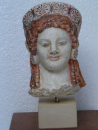 Kore head replica, 21 cm, 1 kg, hand coloured, beige artificial marble base