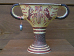 Minoan stem kylix with ibex goat replica, minoan pottery, 9,2 cm, 150 g