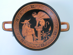 Oedipus and Sphinx-Kylix red figured Museum Vatican, handpainted, 16,2 cm diameter, 5,3 cm high, 300 g