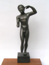 Diskuswerfer in Bronzefinish, 22,8 cm,  0,4 kg, schwarzer Kunstmarmorsockel