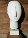 Kykladenidol Frauenkopf 36,2 cm, 14,5 cm breit, 13,8 cm tief, 2,8 kg, beiger Kunstmarmorsockel